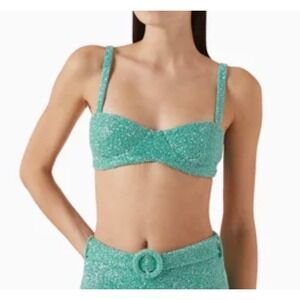 Oceanus Daphne Beaded Bikini Top Turquoise Aqua Underwire Balconette Size S
